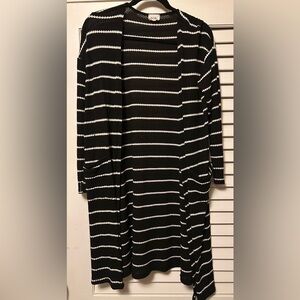 Bibi Striped Duster Cardigan | Black White Long Open Front | Size M